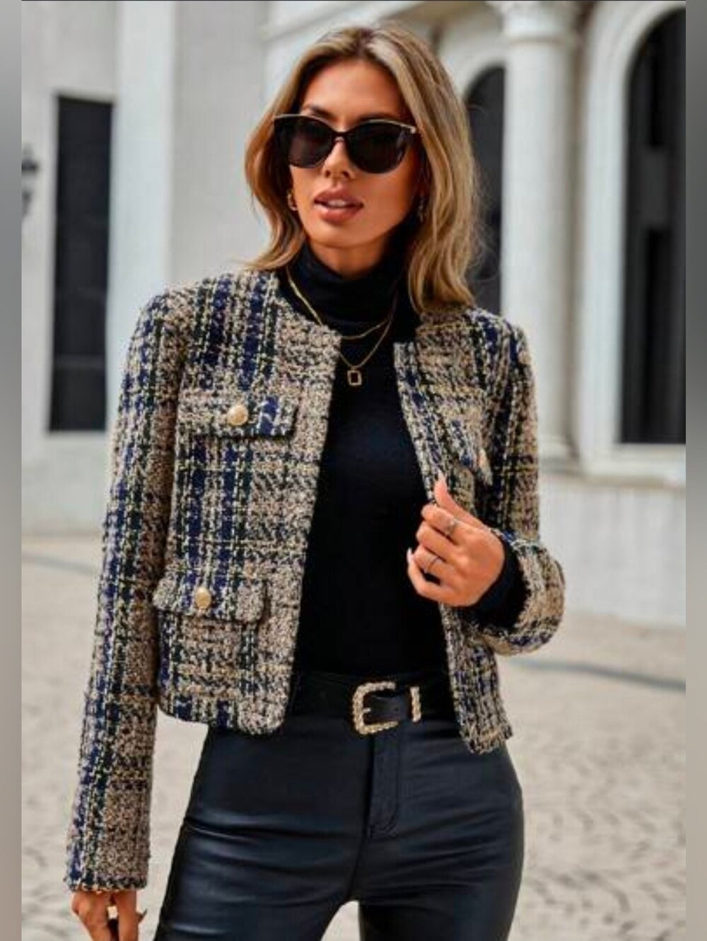 Tweed Plaid Boxy Jacket in Mustard and Black